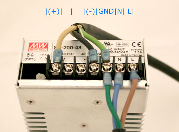 Mean Well -48VDC Power Supply Wire Attachements
